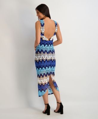 Women's Striped Crochet Knit Midi Dress
