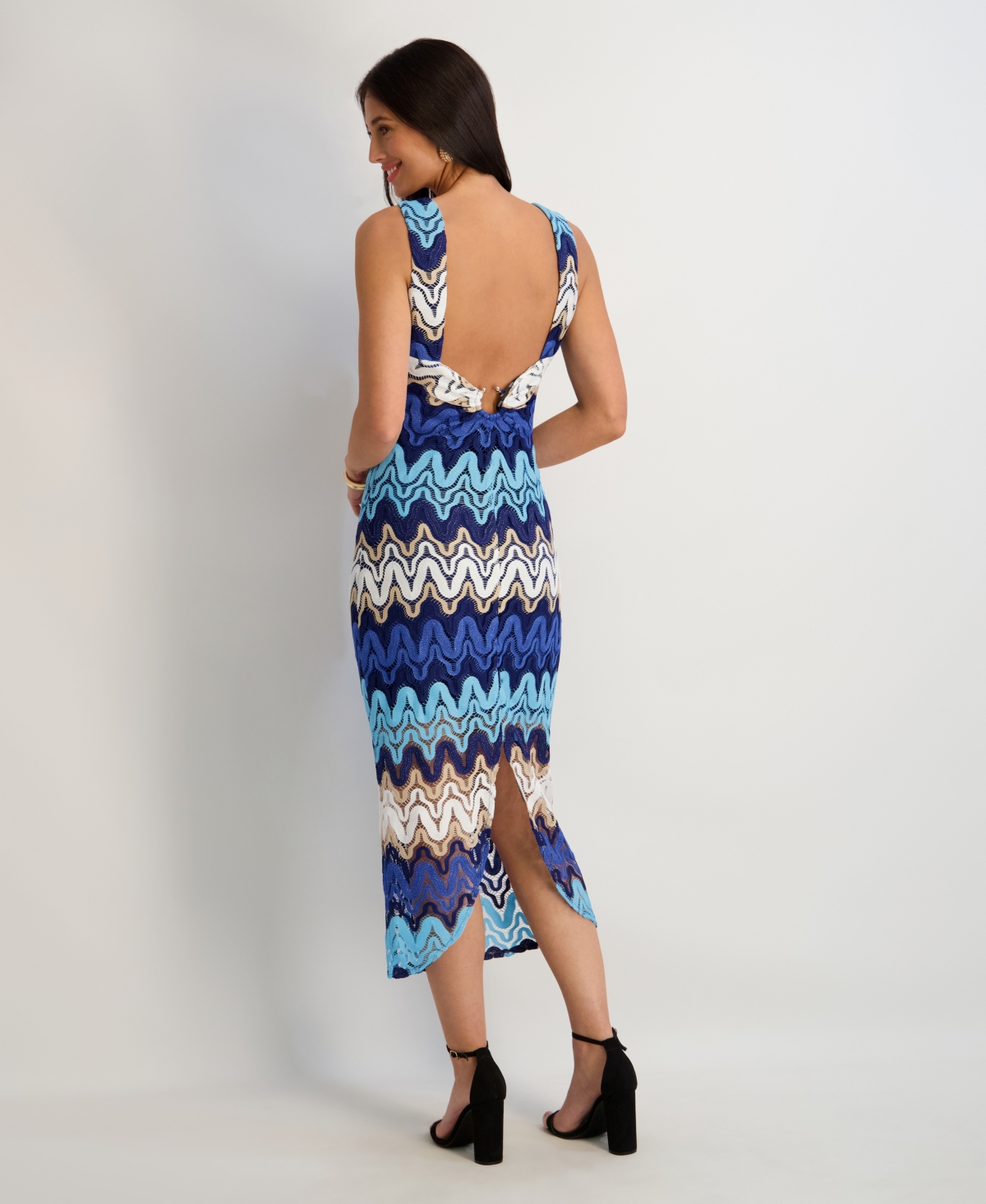 Siena Women's Striped Crochet Knit Midi Dress