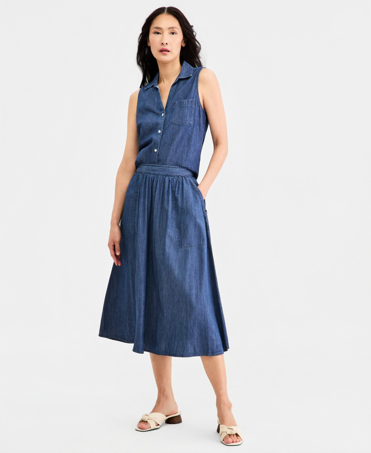 Женские юбки Nautica Women's Elastic Chambray Midi Skirt — фото 1