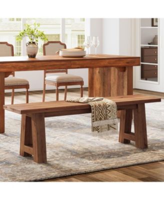 Solid Wood Dining Bench with A-Shaped Legs, 55.12-Inch Farmhouse Entryway Bench