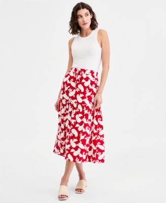 Women's Paisley-Print Ruffle Midi Skirt