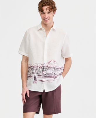 Men's Resort Scene Linen Short-Sleeve Shirt