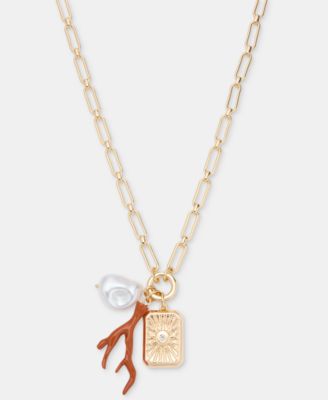 Pav&eacute; Crystal & Imitation Pearl Multi-Charm Pendant Necklace, 36" + 2" extender