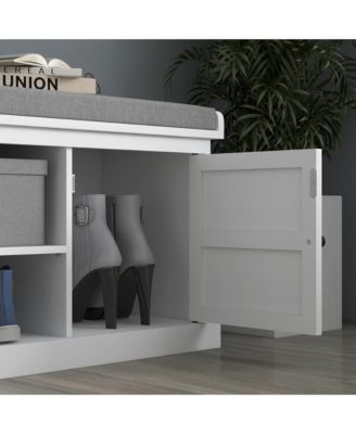 Storage Shoe Bench with Cushion, 2 Cabinets for Entryway,