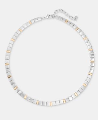 Two Tone Square Link Collar Necklace, 16" + 3" extender