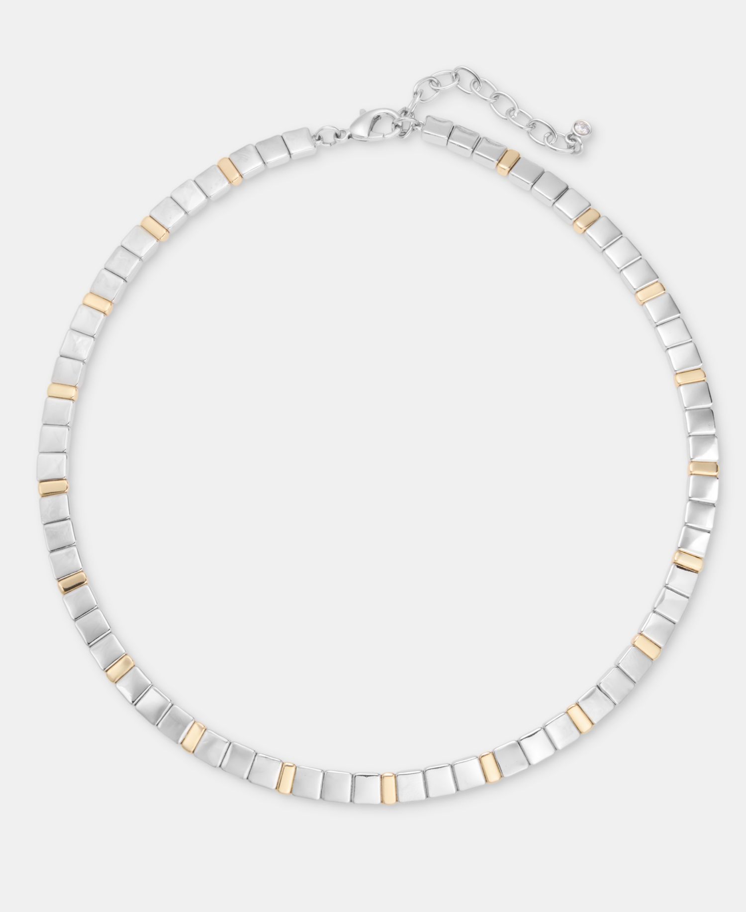 Two Tone Square Link Collar Necklace, 16" + 3" extender