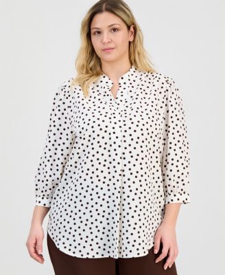 Plus Size Printed 3/4-Sleeve Blouse