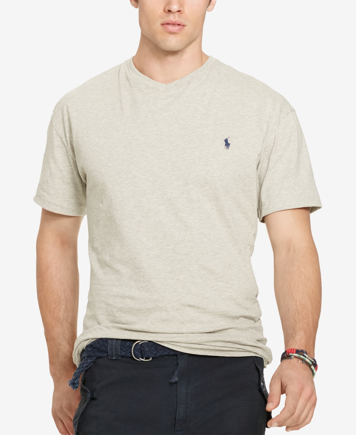 Polo Ralph Lauren Men's Big & Tall Classic Fit V-Neck T-Shirt - New Heather Grey