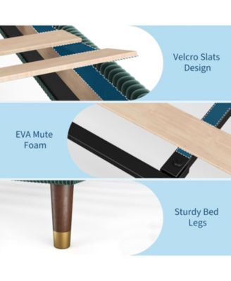 Upholstered Platform Bed Fabric Headboard Non-Slip Noise-Free Slats No Box Spring Easy Assembly.