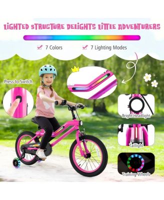 16 Inch LED Lighted Kids Bike with Training Wheels and Headlight for Ages 4-7 Years