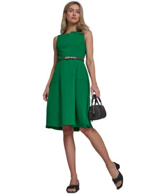 slim fit dress slacks PASTEL GREEN FIT & FLARE DRESS IN LACE – Benoit main image 1