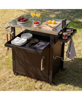 Outdoor Grill Cart with Wheels, Spice, Paper Rack, Storage Cabinet and Stainless Steel Top for BBQ, Waterproof Cover Included