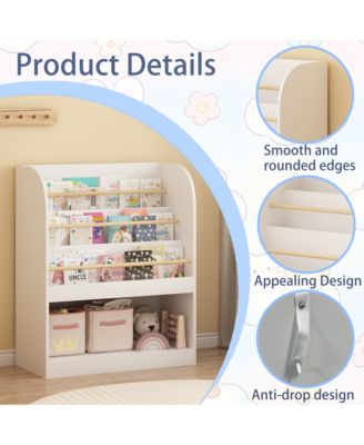 Wooden Book Display & Toy Organizer - Multi-Tier Children s Bookcase with Open Storage for Kids Room, Nursery, Kindergarten
