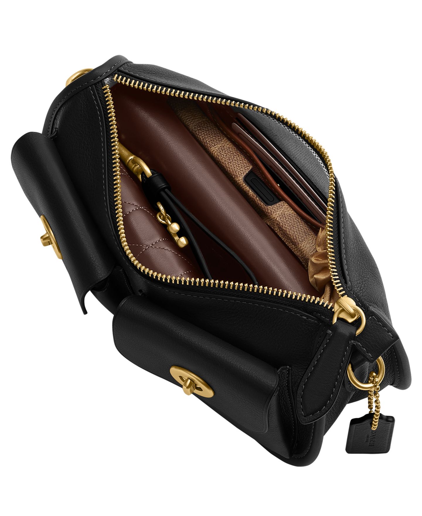 Женская сумка COACH Waverly Small Leather Twin Turnlock Shoulder, цвет: Латунный / Чёрный — фото 8