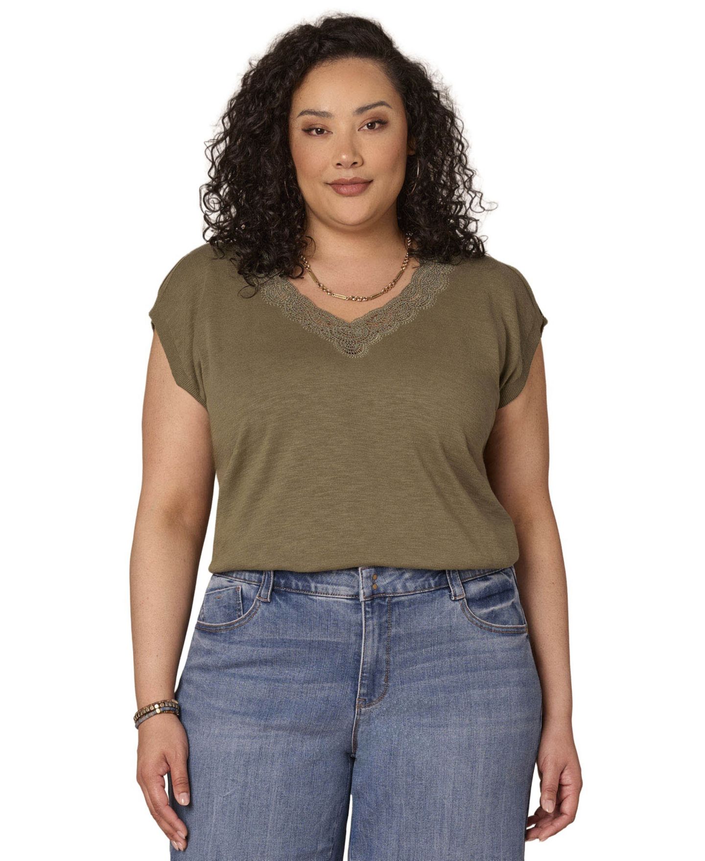 Женский свитер Democracy Plus Size V-Neck Sweater Top, цвет: Lily Pad — фото 1