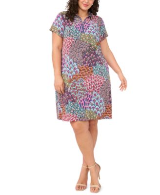 Plus Size Collared Neck Short-Sleeve Dress