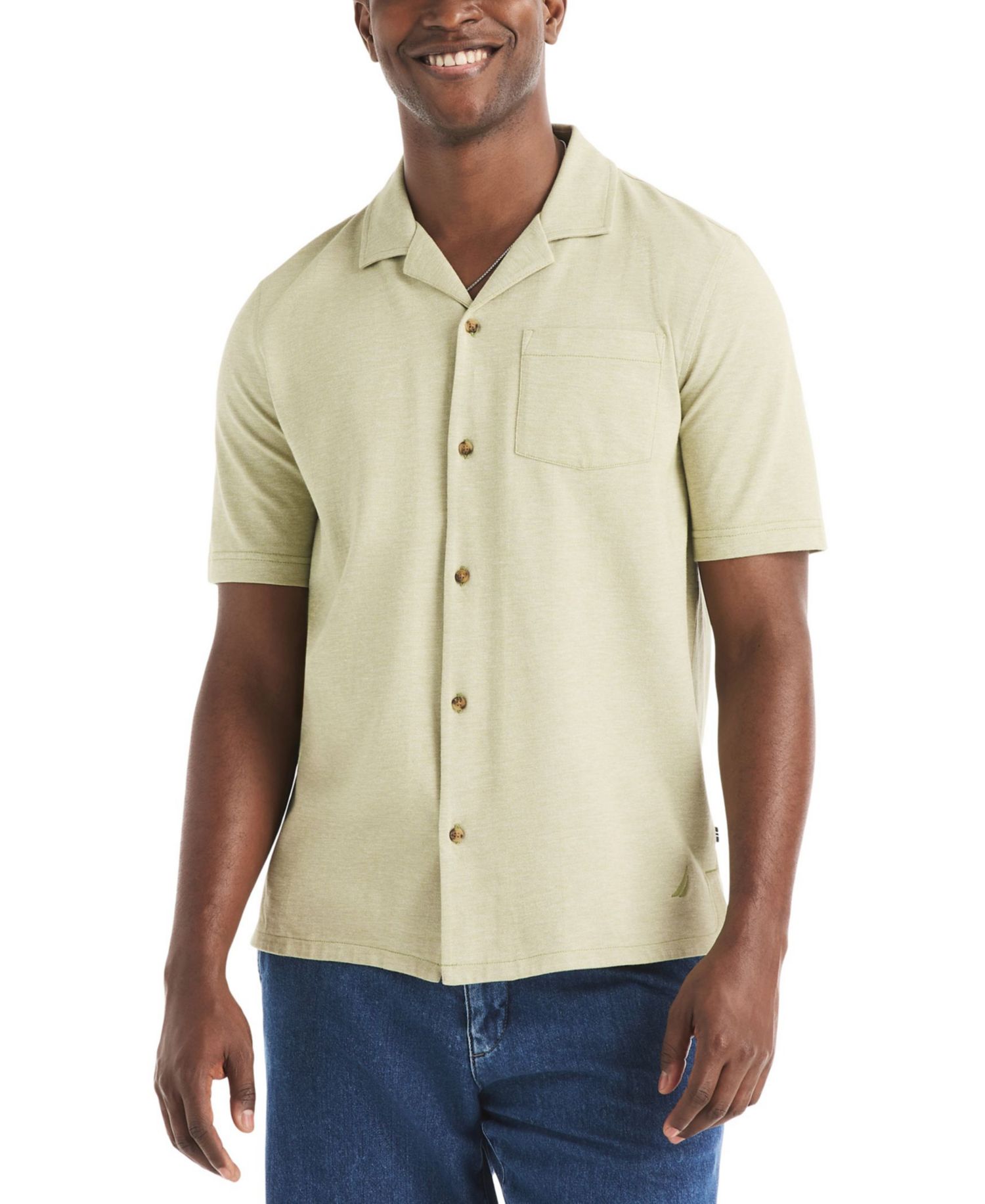 Men's Short-Sleeve Pique Button-Front Shirt