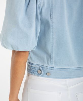 Petite Puff-Sleeve Cropped Trucker Jacket