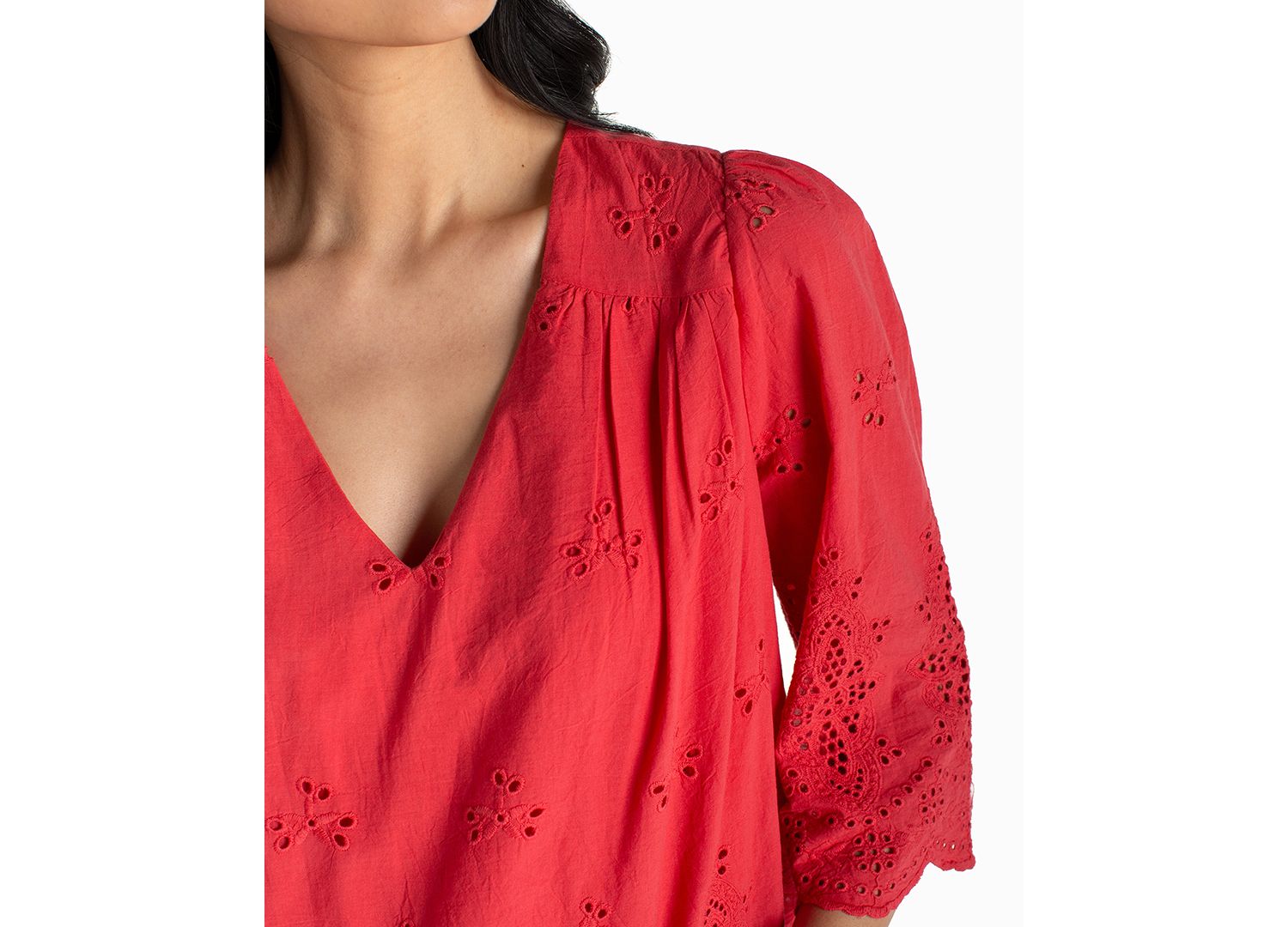 Petite V-Neck Eyelet Woven Top