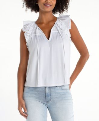 Petite Flutter-Sleeve Woven Top