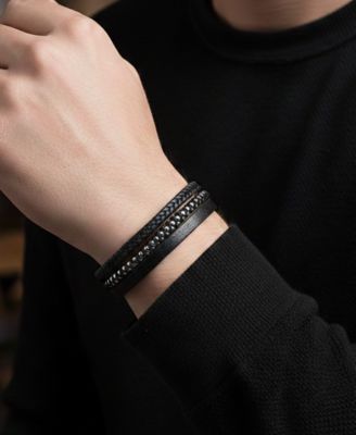 Men's 8.5" Zenith Leather and Stainless Steel Bracelet