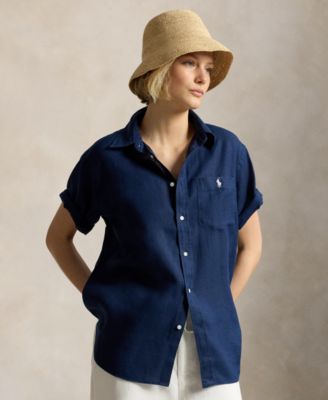 Women's Woven Short-Sleeve Collared Top