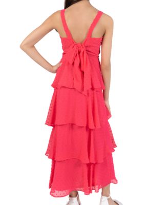 Girls' 7–16 Chiffon Clipdot Ruched Bust Bodice 4-Tier Ruffle Dress