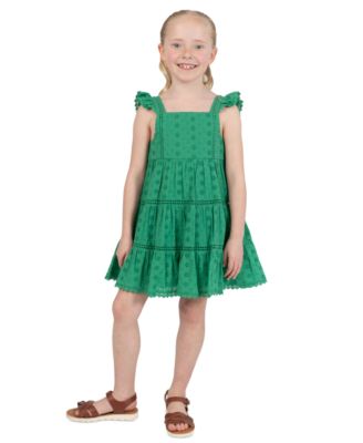 Girls' 2T-6X Eyelet Flutter Sleeves Tiered Dress