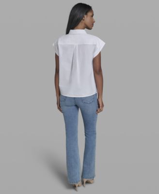 Women's Short-Sleeve Embroidered Flower Top