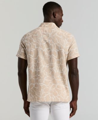 Men's Floral Print Short Sleeve Linen Blend Shirt 