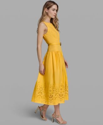 Women's Embroidered Drop Waist Midi Dress