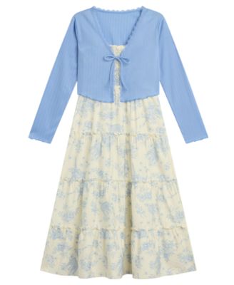 Girls' 7-16 Long-Sleeve Cardigan and Dress, 2-Piece Set