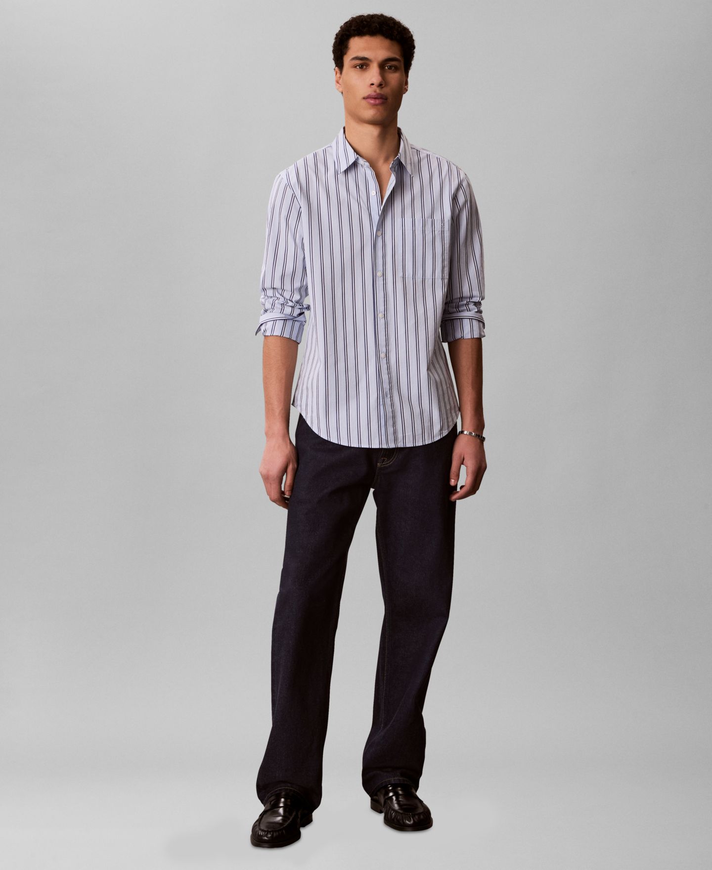 Мужская рубашка Calvin Klein Multi Stripe Poplin, цвет: Синий — фото 2