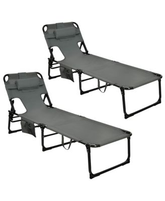 Set of 2 Beach Chaise Lounge Chair Folding Reclining Chair w/ Facing Hole Turquoise