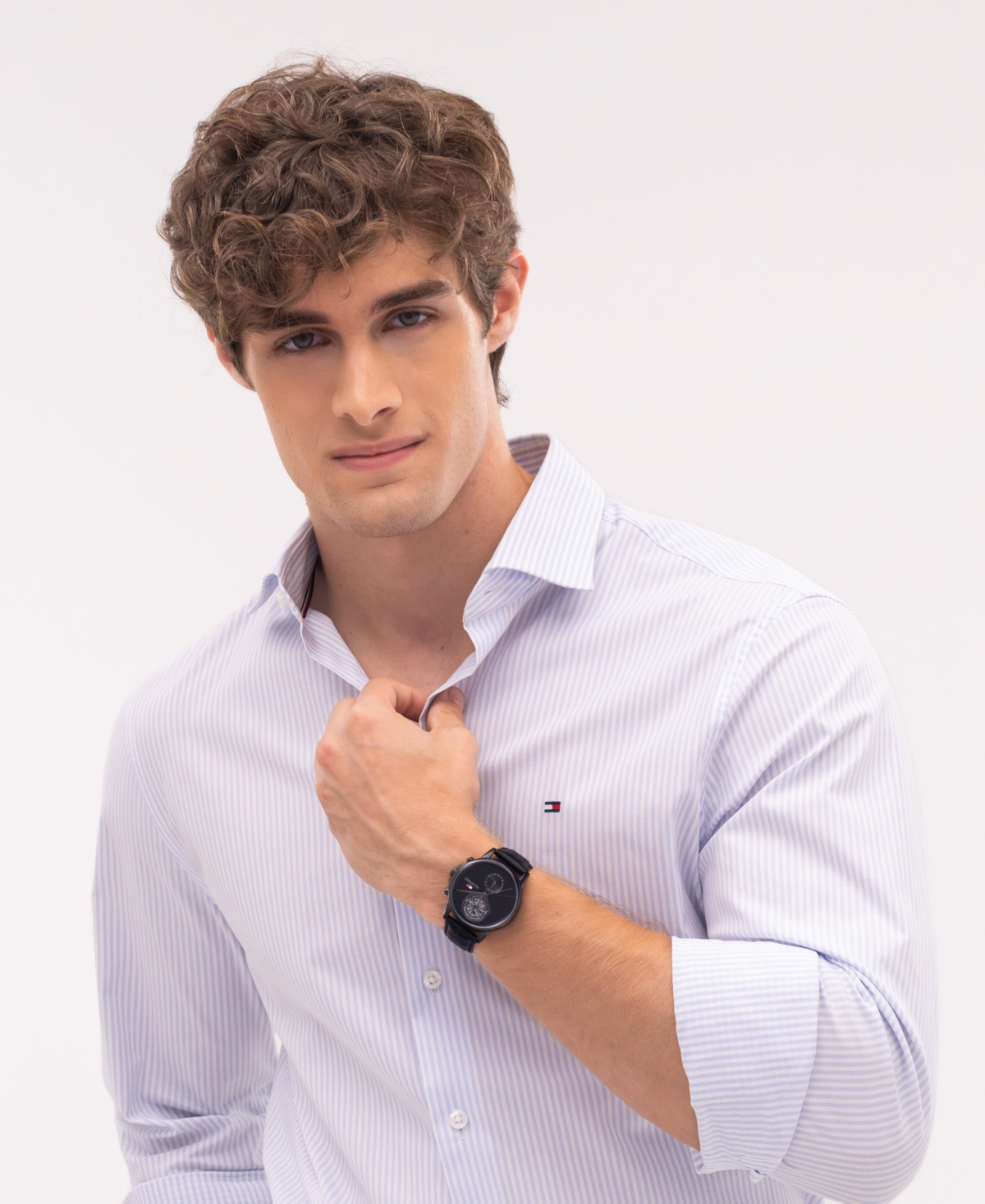 Tommy Hilfiger Men's Multifunction Black Leather Strap Watch, 40mm