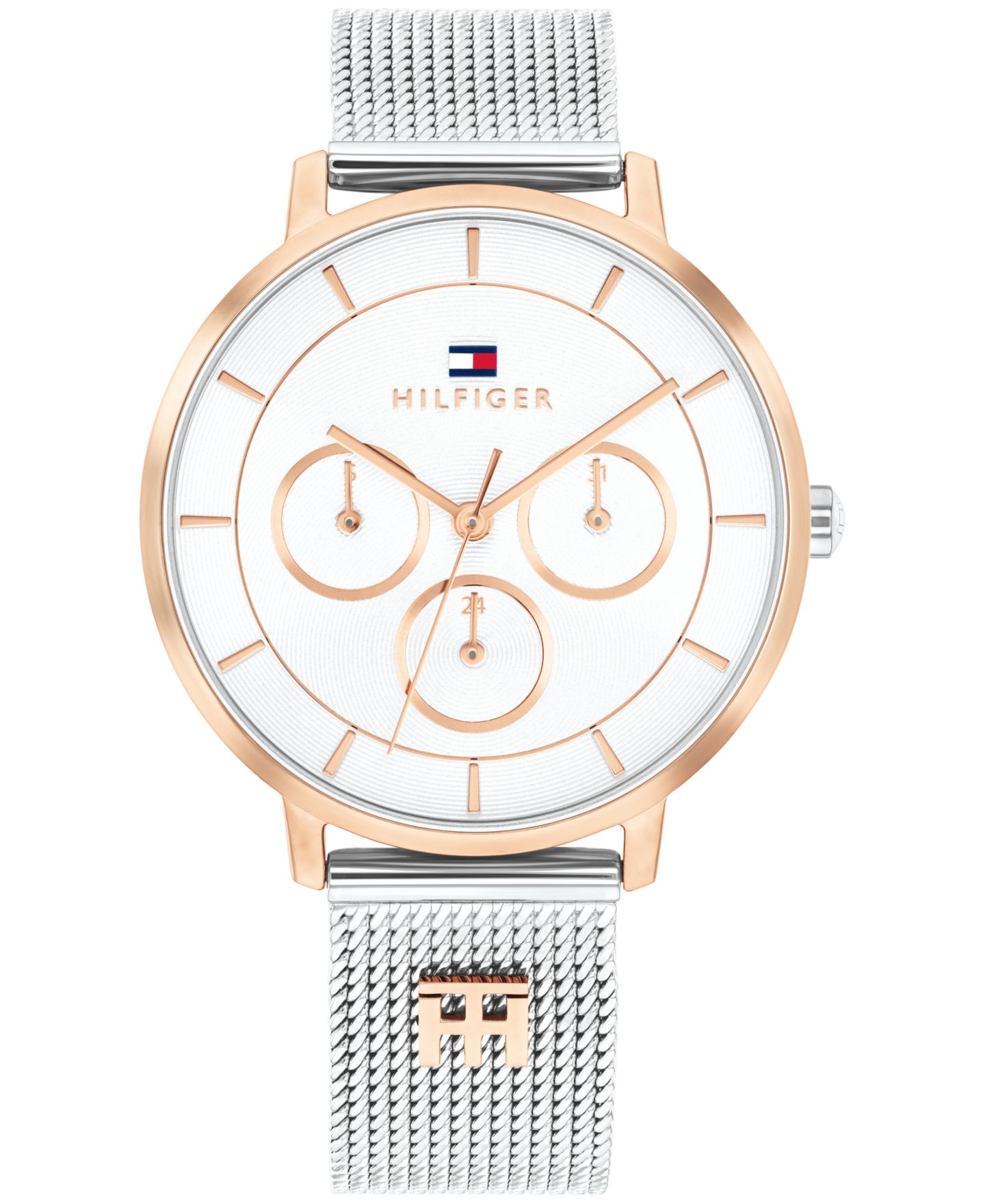 Женские часы Tommy Hilfiger Multifunction Two Tone Stainless Steel Mesh Bracelet Watch, 36mm — фото 1