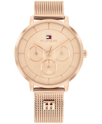 Women's Multifunction Rose Gold Tone Stainless Steel Mesh Bracelet Watch, 36mm