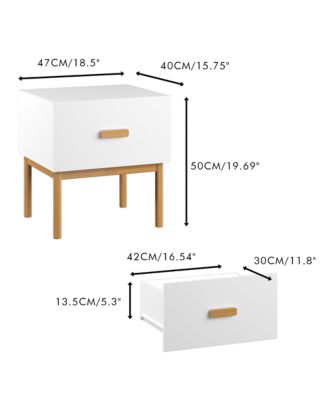 Modern Minimalist Nightstand, White Bedside Table with Drawer, Handle and Wood Legs for Bedroom, Living Room, or Apartment