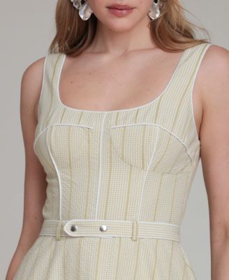 Women's Contrast Piping Midi Dress