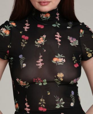 Women's Floral-Print Mock-Neck Top