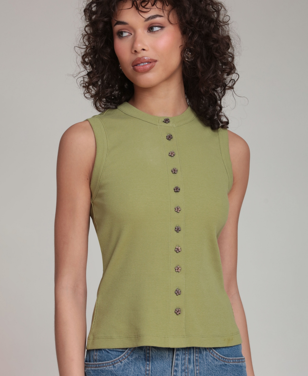 Avec Les Filles Women's Button-Front Tank Top