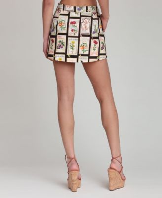 Women's Botanical-Print Wrap Front Mini Skirt