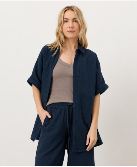Женская рубашка Pact Organic Cotton Coastal Double Gauze Oversized, цвет: Тёмно-синий