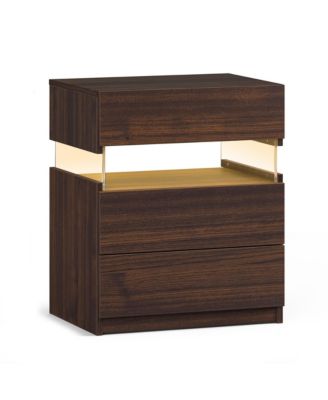 Led Nightstands with 3 Storage Drawers, Modern Bedside Tables with Acrylic Board LED Lights, End Table for Bedroom