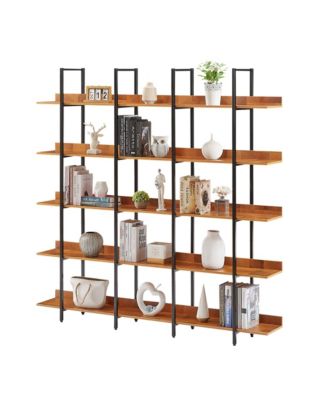 5 Tier Open Bookcase - Vintage Industrial Bookshelves with Metal Frame, MDF Board and Back Fence for Home Office