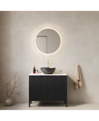 30" Bathroom Vanity with Ceramic Bowl Sink, Carrara Sintered Stone Countertop, 2 Soft-Close Doors, Modern Freestanding Storage