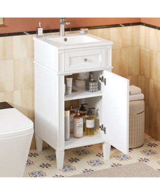 16 Inch French Modern Freestanding Bathroom Vanity with Ceramic Sink and Soft Close Door for Small Bathroom Spaces