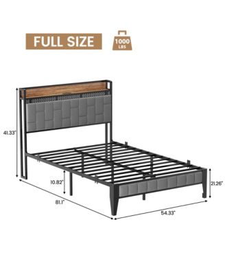 Full Bed Frame Storage Headboard LED Platform Charging Station Easy Assembly No Box Spring