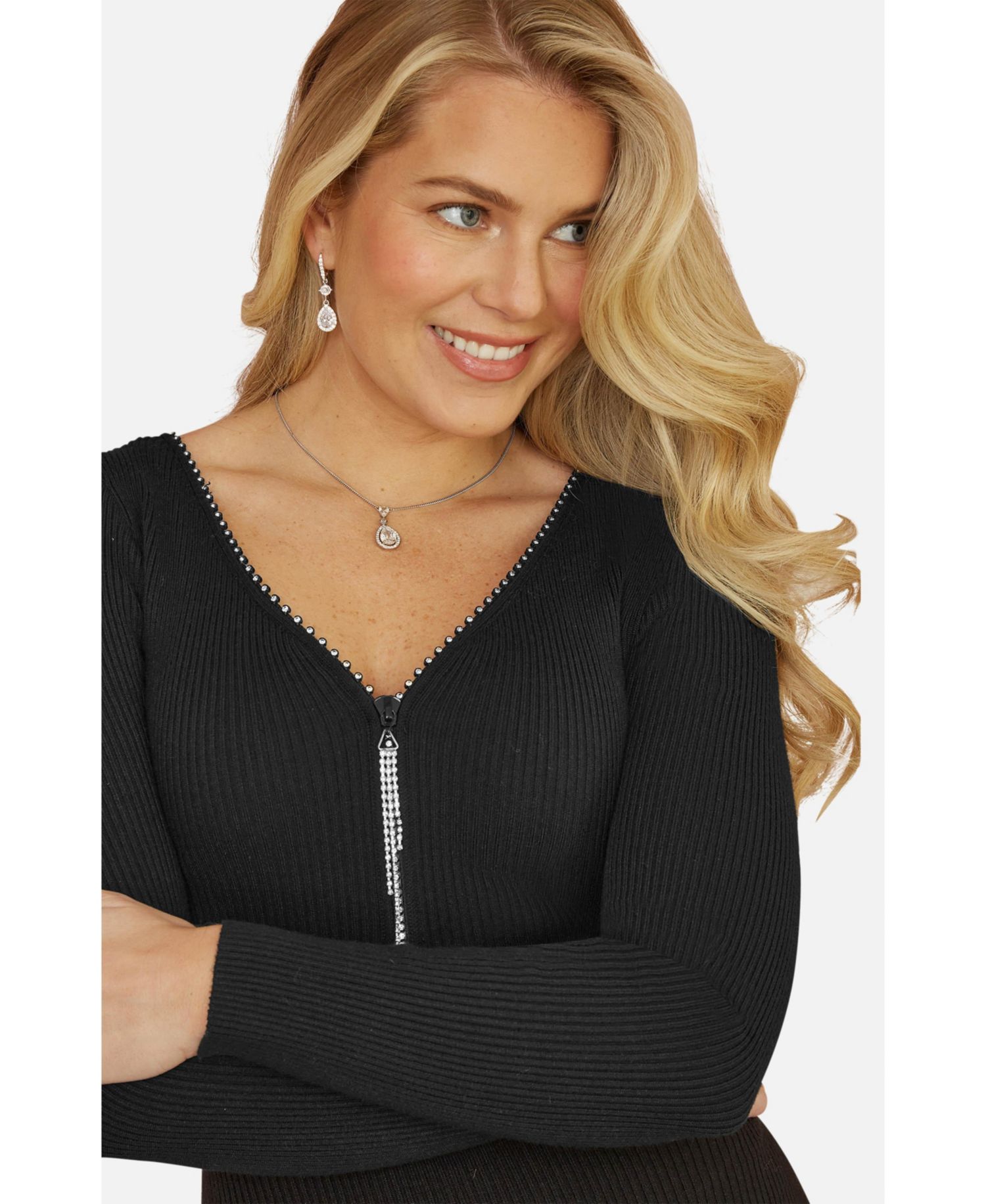Women's Ribbed Zip-Neckline Fitted Midi Dress