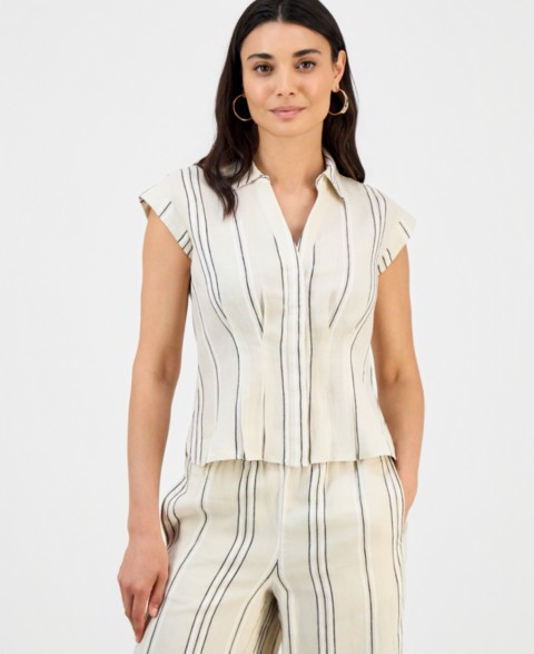 Женские I.N.C. International Concepts Petite Printed Short-Sleeve Collared Button-Up Blouse
